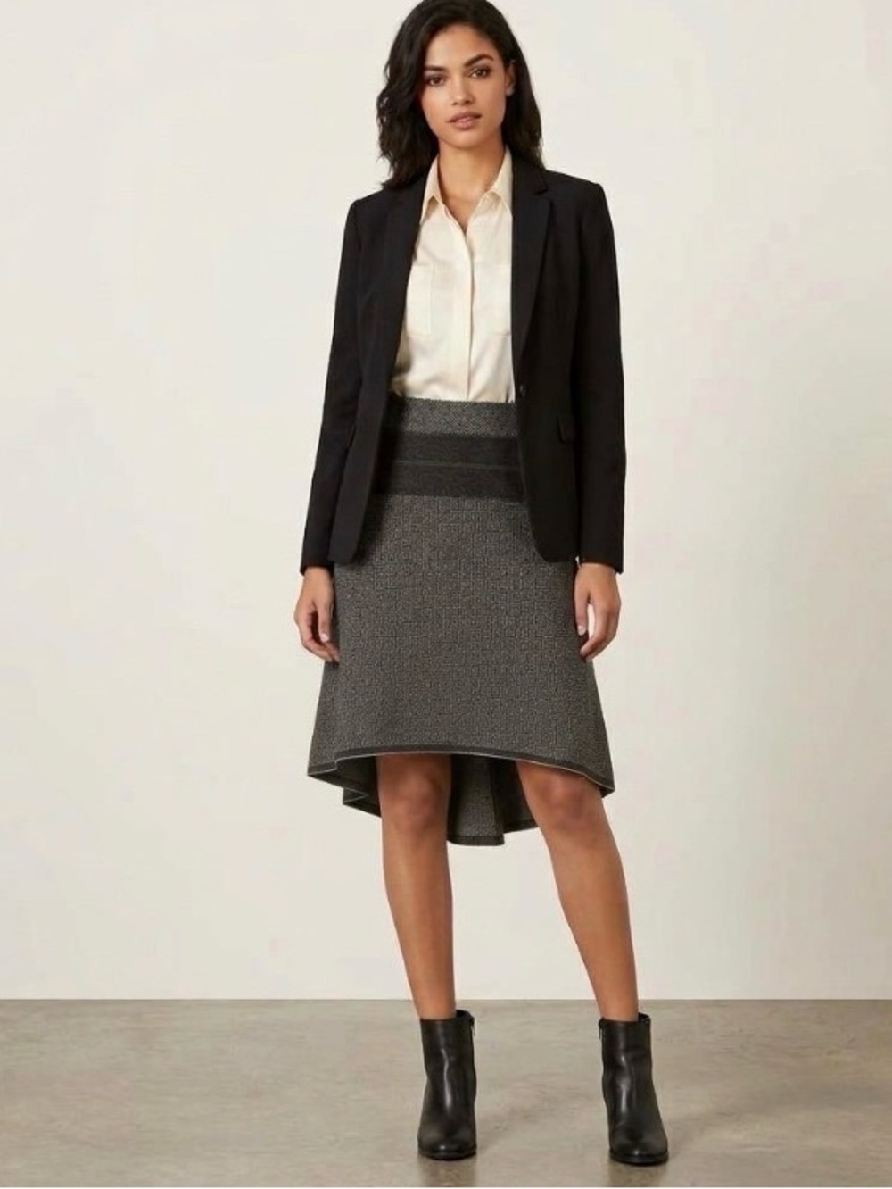 Nine West multi gray wool tulip bottom skirt sz 10 EUC